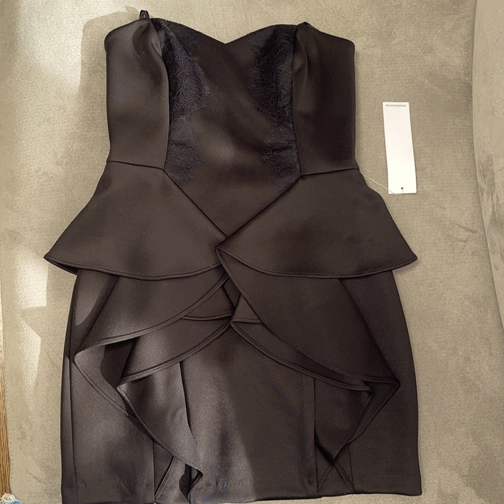 BCBGENERATION BLACK RUFFLED MINI COCKTAIL DRESS NEW WITH TAGS SZ XS